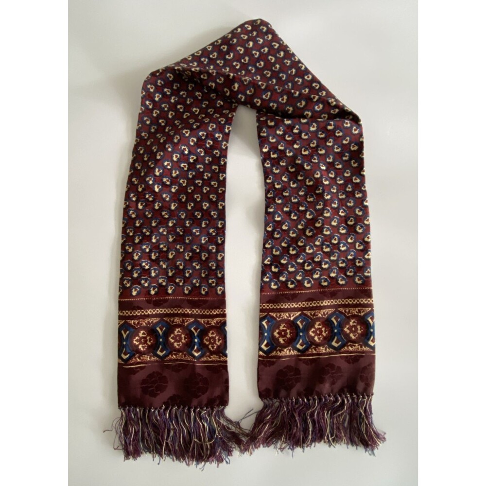 Men's Burgundy Fashion Scarf Fringe Blue Cream Geometric Pattern Dress Scarf
